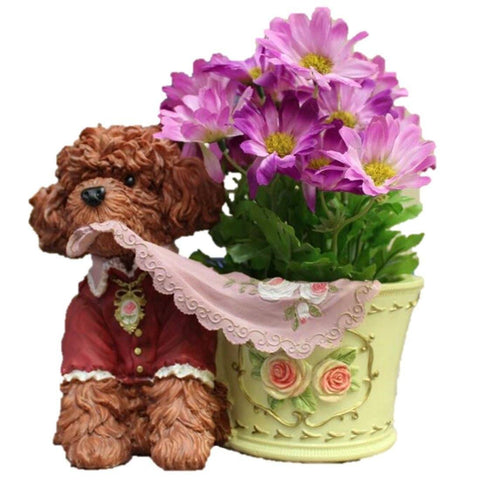 Lawn & Patio - LightningStore Cute Brown Poodle Yellow Flower Pot Succulent Plants Pot Microlandschaft Personalized Office House Balcony Landscape Pot Creative Decorative Flower Pots