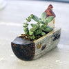 Lawn & Patio - LightningStore Cute Grey Gray Brown Ship Boat House Succulent Plants Pot Microlandschaft Personalized Office House Balcony Landscape Pot Creative Decorative Flower Pots