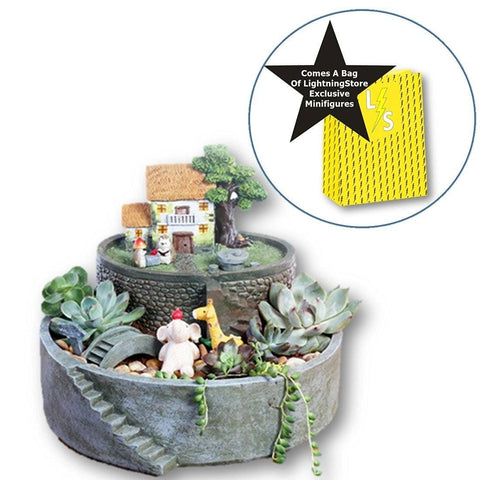 Lawn & Patio - LightningStore Home Succulent Plants Pot Microlandschaft Personalized Office House Balcony Landscape Pot Creative Decorative Flower Pots + LightningStore Minifigures Bag