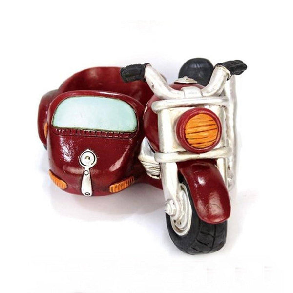Lawn & Patio - LightningStore Maroon Three Wheel Motorcycle Tricycle Succulent Plants Pot Microlandschaft Personalized Office House Balcony Landscape Pot Creative Decorative Flower Pots