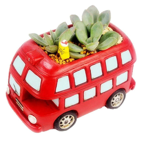 Lawn & Patio - LightningStore Red Bus Succulent Plants Pot Microlandschaft Personalized Office House Balcony Landscape Pot Creative Decorative Flower Pots