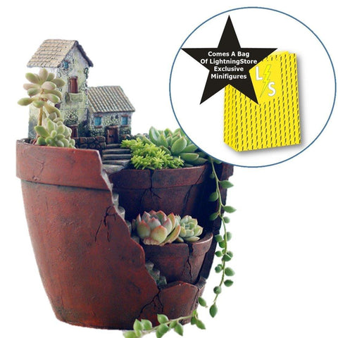 Lawn & Patio - LightningStore Succulent Plants Pot Microlandschaft Personalized Office House Balcony Landscape Pot Creative Decorative Flower Pots + Mini Figures Bundle