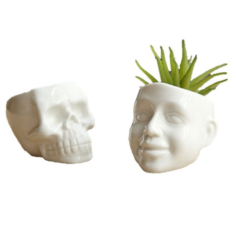 Lawn & Patio - LightningStore White Ceramic Cool Skull Succulent Plants Pot Microlandschaft Personalized Office House Balcony Landscape Pot Creative Decorative Flower Pots