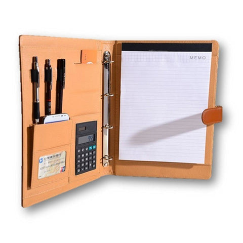 Office Product - Cool Elegant Black Brown Business File Folder - Comes With Free Calculator - A4 Size Paper - 4 Ring Binder - Excellent Deal - Claim Yours Now