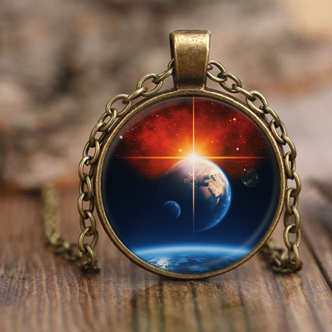 Space Pendant Necklace - Earth from Outer Space - Orion Nebula Galaxy Jewelry