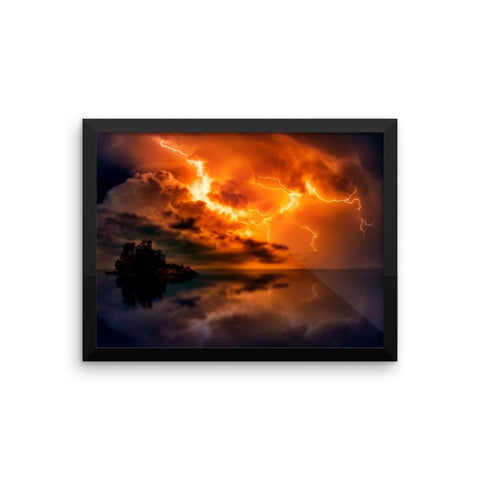 Red Lightning Sky Framed Photo Poster Wall Art Decoration Decor For Bedroom Living Room