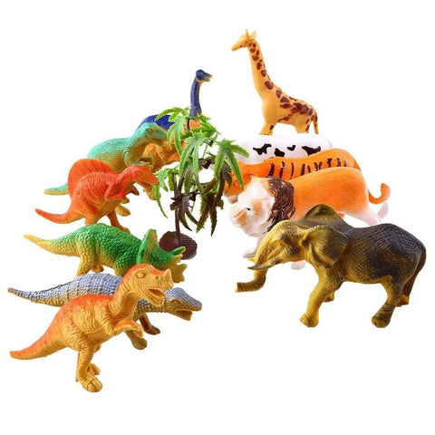 Toy - 11 Pieces Dinosaur Tiger Cow Wildlife Action Figure Toy Set - Excellent Gifts For Children - Velociraptor Raptor Tyrannosaurus Rex T-Rex Triceratops
