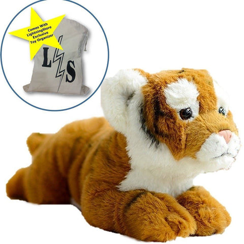 Toy - LightningStore Adorable Cute Baby Tiger Cub Doll Realistic Looking Stuffed Animal Plush Toys Plushie Children's Gifts Animals + Toy Organizer Bag Bundle