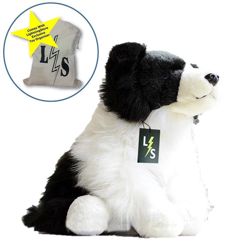 Toy - LightningStore Adorable Cute Black And White Border Collie Puppy Dog Doll Realistic Looking Stuffed Animal Plush Toys Plushie Children's Gifts Animals + Toy Organizer Bag Bundle