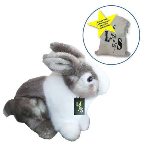 Toy - LightningStore Adorable Cute Gray Grey And White Bunny Rabbit Stuffed Animal Doll Realistic Looking Plush Toys Plushie Children's Gifts Animals + Toy Organizer Bag Bundle