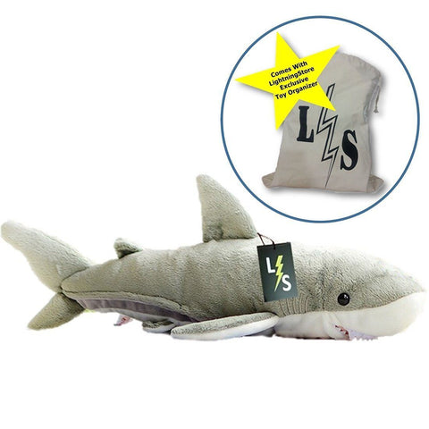 Toy - LightningStore Adorable Cute Grey Gray Great White Shark Stuffed Animal Doll Realistic Looking Plush Toys Plushie Children's Gifts Animals + Toy Organizer Bag Bundle