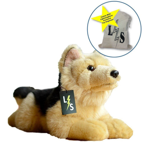 Toy - LightningStore Adorable Cute Sitting German Shepherd Stuffed Animal Doll Realistic Looking Plush Toys Plushie Children's Gifts Animals + Toy Organizer Bag Bundle