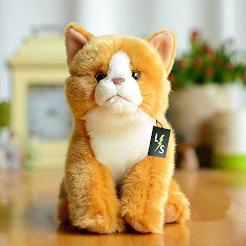 Toy - LightningStore Adorable Cute Sitting Orange Cat Kitten Stuffed Animal Doll Realistic Looking Plush Toys Plushie Children's Gifts Animals + Toy Organizer Bag Bundle