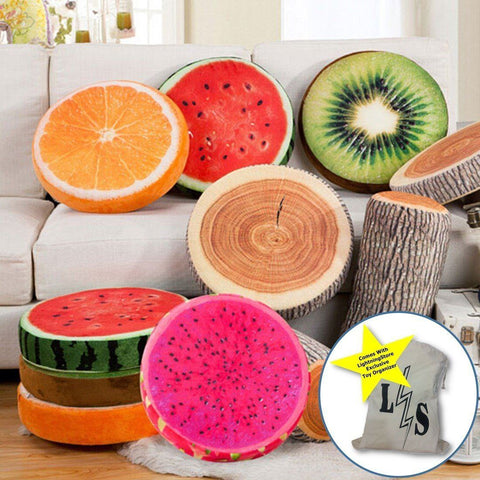 Toy - LightningStore Super Cute Fruit Pillow Cushions Strawberry Orange Dragon Fruit Pitaya Old Tree Bark Lemon Kiwi Rainbow Watermelon Plush + Toy Organizer Bag Bundle