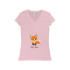V-neck - The Cute Adorable Red Fox Women's Jersey Short Sleeve V-Neck Tee
