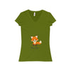 V-neck - The Cute Adorable Red Fox Women's Jersey Short Sleeve V-Neck Tee