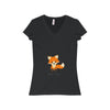 V-neck - The Cute Adorable Red Fox Women's Jersey Short Sleeve V-Neck Tee