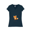 V-neck - The Cute Adorable Red Fox Women's Jersey Short Sleeve V-Neck Tee
