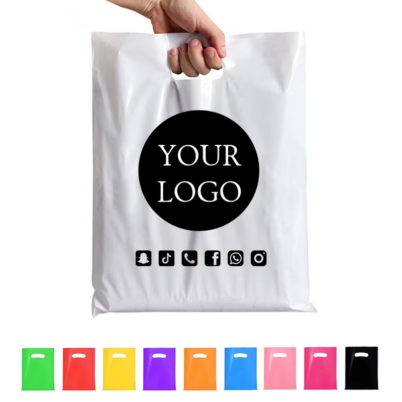 100 個客製化購物袋，帶 Logo，適用於精品店 - 個性化塑膠袋，帶 Logo，定製商品袋，適用於企業