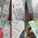 100 metek odzieżowych - instrukcje prania Tkanina do przyszycia Etykiety do prania i pielęgnacji - 100% bawełna, wełna, jedwab, poliester, elastan, spandex, len