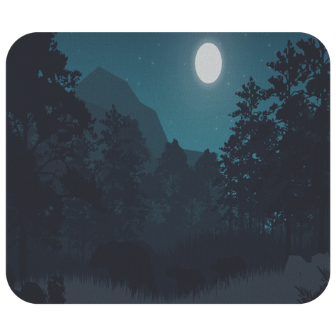 Wildlife Night Mouse Pad - Forest Jungle Mouse Mat - Full Moon Bear MousePad - Home Office Decor - Desk Accessories - Mousepads Computer Accessory