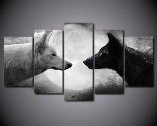 5 Pieces Legendary Black And White Wolves Canvas Painting - Limited Edition