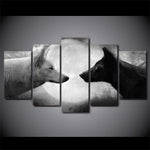 5 Pieces Legendary Black And White Wolves Canvas Painting - Limited Edition