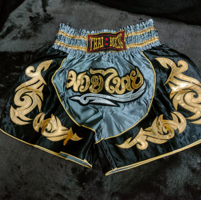 Muay Thai Shorts For Men And Women - Muay Thai Gears -Limited Edition Thai Boxing Shorts Gray Black Color