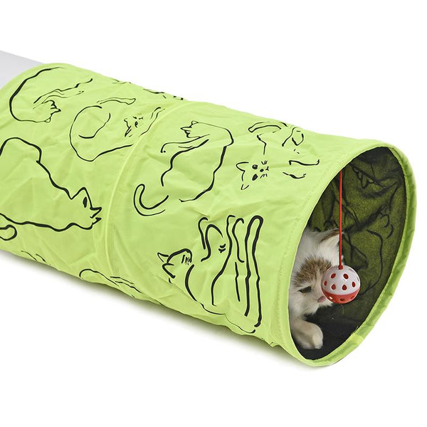 Cat Tunnel Green Cat Print With Ball Toy