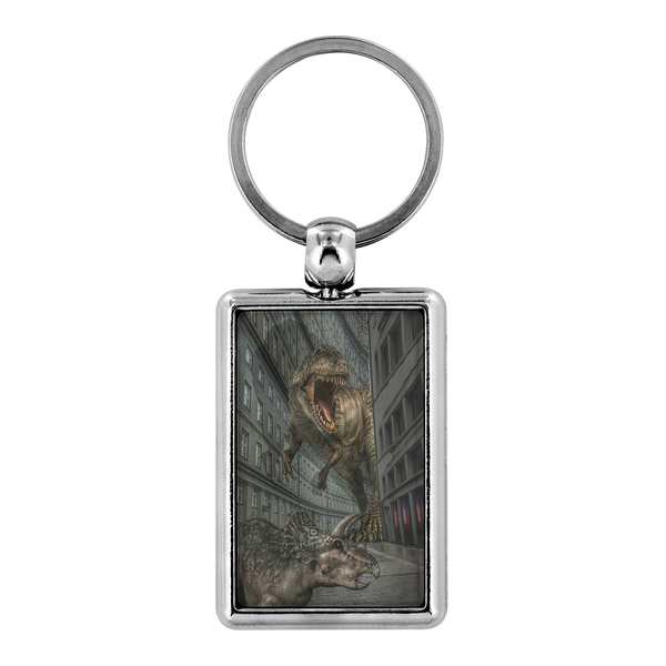 Dinosaur Keychain - Modern City Dinosaurs T-Rex Keychain - Gift for Dinosaur Lover - Jurassic Park Keychain for Men and Women