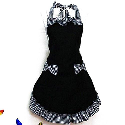 Home - Lightningstore Fashion Flirty Womens Housemaid Bowknot Kitchen Bib Black Apron Dress Pocket Gift House Work Apron