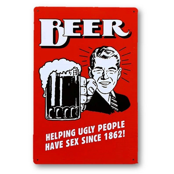 Home - LightningStore Vintage Beer Helping Ugly People Tin Sign - Excellent For Decorating Your Home And Cafe - Home Decor Suppliers