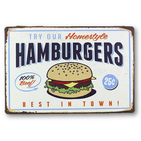 Home - LightningStore Vintage Hamburger 100% Beef Tin Sign - Excellent For Decorating Your Home And Cafe - Home Decor Suppliers