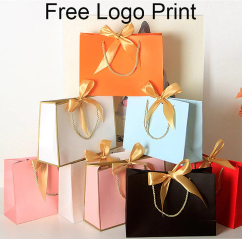 10 Pcs Custom Shopping Bags with Logo Bowtie for Boutique - Personalized Plastic Bags with Logo Custom Merchandise Bags for Business