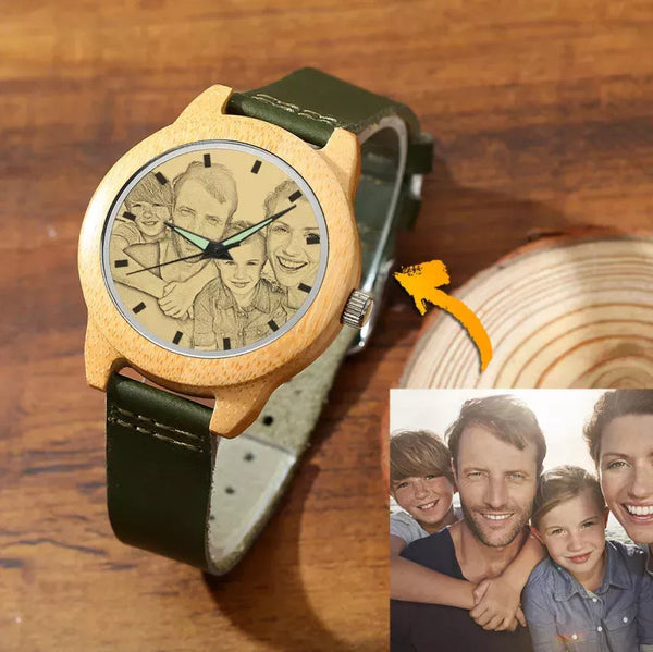 Dad Gift For Father Mens Wood Watch - Custom Personalized Photo Watch for Daddy From Daughter, Dad Gifts for Men, Birthday Gift for Dad