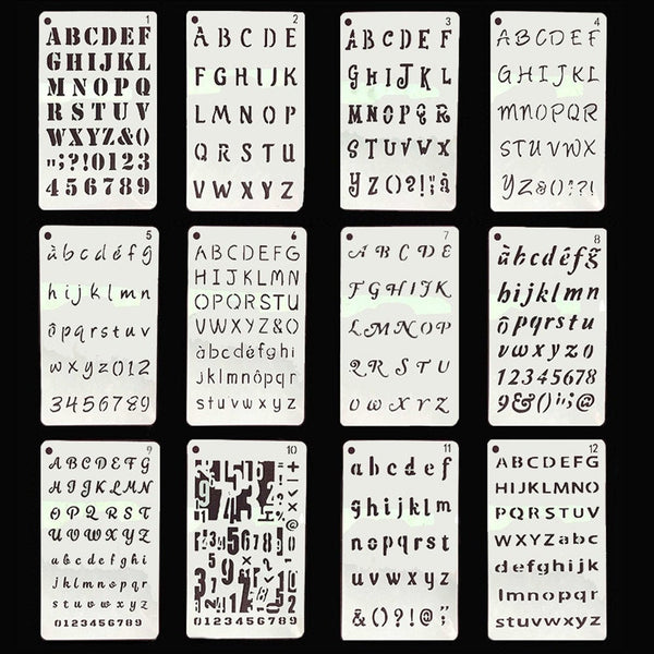 12 Piece Bullet Journal Stencil,Letter Stencil Set,Number Stencil Plastic,Alphabet Stencil,Bullet Journal, Letters, Calligraphy, Handwriting