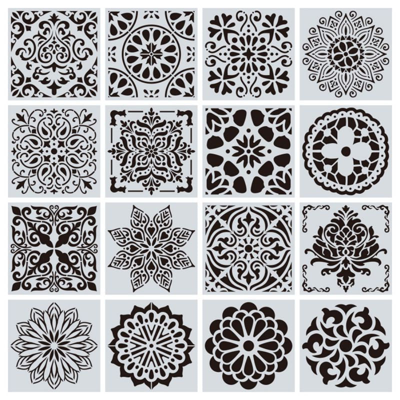 แม่แบบลายฉลุศิลปะมณฑล 16 ชิ้น - แม่แบบวาดผนังมณฑลสำหรับระบายสี DIY แม่แบบตกแต่งบ้าน