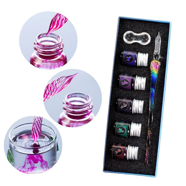 Glitter Glass Dip Pen with Ink & Holder, Calligraphy Pen Gift for Writer