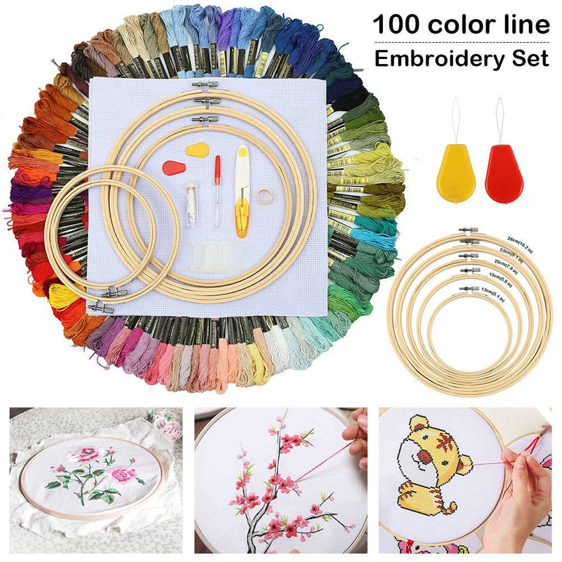 ชุดด้ายปักครบชุด - 100 ชิ้น - สีหลากหลาย - ชุดเข็มปากกา ห่วงด้าย ชุดอุปกรณ์เย็บปักถักร้อย