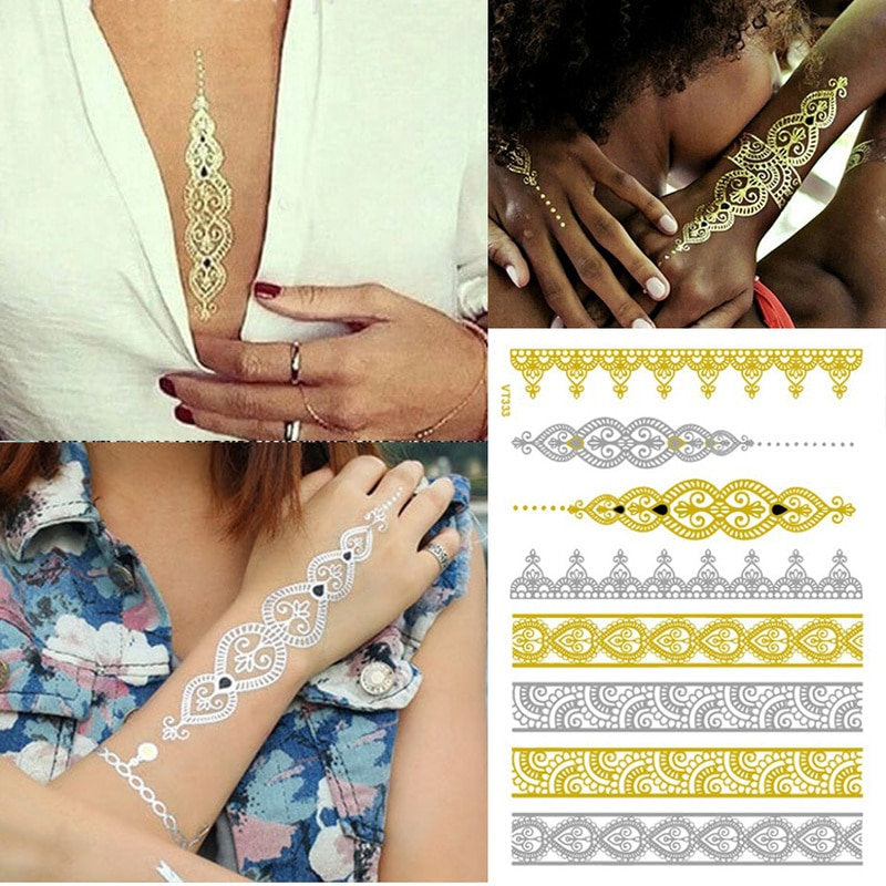 Temporary Tatoo - Bohemian Style Tattoo - Gold and Silver Jewelry Tattoo For Party Beach - Classy Stylish Elegant
