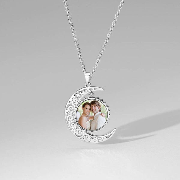 Moon Heart Necklace With Photo - Custom Personalized Necklace - Wedding Anniversary Gift - Present for Wife or Girlfriend