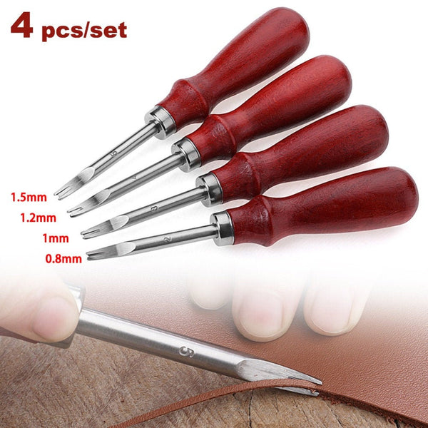 Lederkanten-Faswerkzeug Lederhandwerk Kantenwerkzeug – 4-teiliges Set, Lederkanten-Schneider, Abziehwerkzeug 0,8/1/1,2/1,5 mm