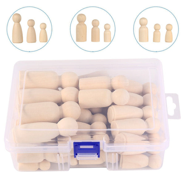 50 pcs Natural Unfinished Blank Wooden Peg Doll Bodies -Solid Wood People Shapes - Waldorf DIY Wood Craft-Paint Your Own Wooden Peg People