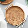Rattan Tray | Round Rattan Tray | Rattan Serving Tray with Handles | Handwoven Breakfast Tray | Breakfast Table Tray | Bowl Tray | Straw Tray