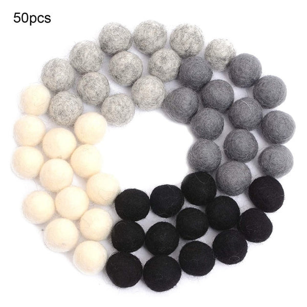 1.5 cm Wool Felt Balls: Black White Gray, Felted Balls, DIY Garland Kit, Wool Felt Balls, Felt Pom Pom, Handmade, Custom Felt Balls