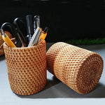 Handwoven Round Rattan Storage Cup | Rattan Storage Cup | Pen Pencil Kitchen Utensil Holder | Dining Table Decor | Handmade Desk Organizer