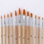ชุดแปรงทาสี 12 ชิ้น ปลายแหลมและแบน - ขนาด 2, 4, 6, 8, 10, 12 - แปรงสีน้ำคุณภาพสูงสำหรับศิลปิน - อุปกรณ์งานศิลปะการวาดภาพ