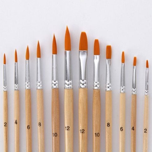 Set of 12 pointy and flat paint brushes - Size 2, 4, 6, 8, 10, 12 - Watercolor high quality paint artist brush - Painting Art Supplies