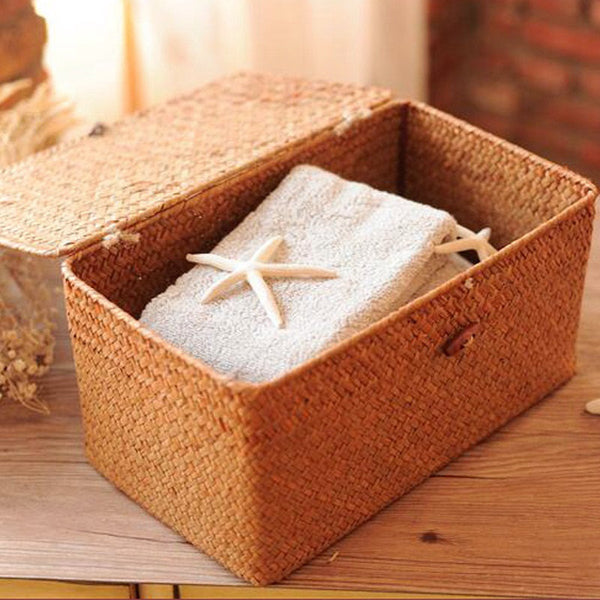 Rattan Storage Box - Storage Chest - Woven basket With Lid - Seagrass Basket - Handmade Organizer Basket - Wicker Storage - Toy Trunk