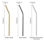 Set of 4 Stainless Steel Metal Straws Reusable Drinking Straw 8.4 Inch For Tumblers Cold Beverage - Gold Silver Rainbow Color Bent Straight
